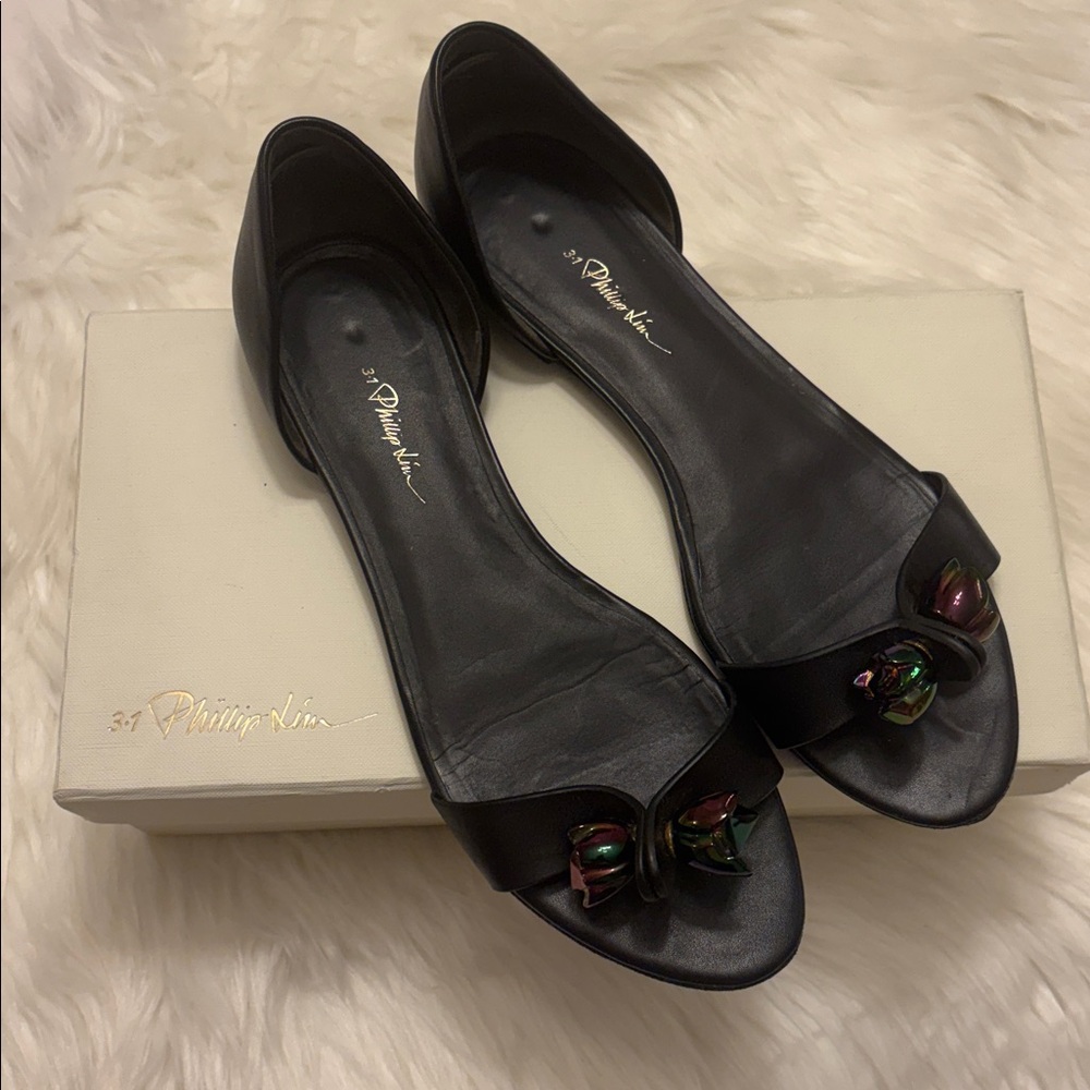 3.1 Phillip Lim Black Flats with Bow Accent